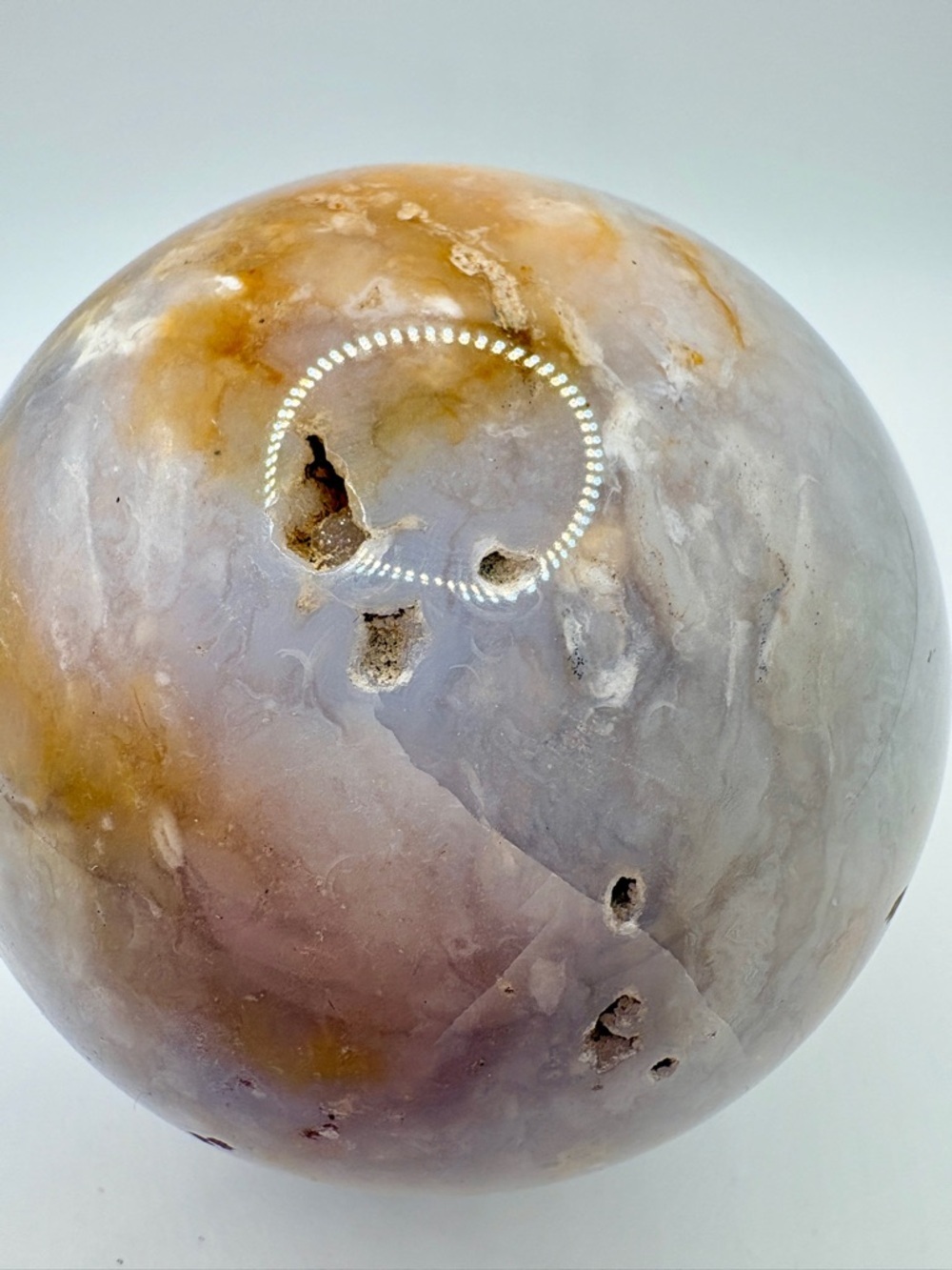 Purple Flower Agate Sphere Druzy Crystal Orb Lavender White